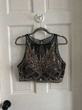 Clarisse Black Crop Top with Gold Beading